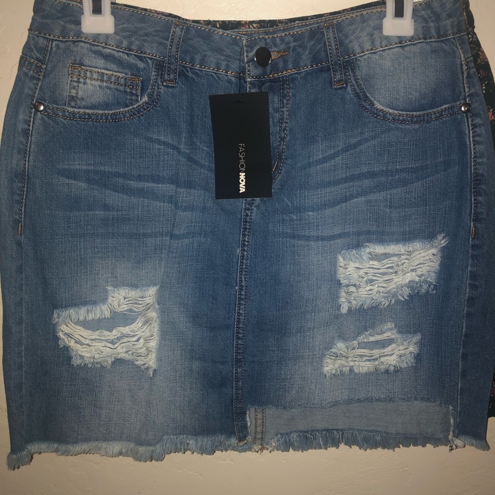 Distressed denim skirt